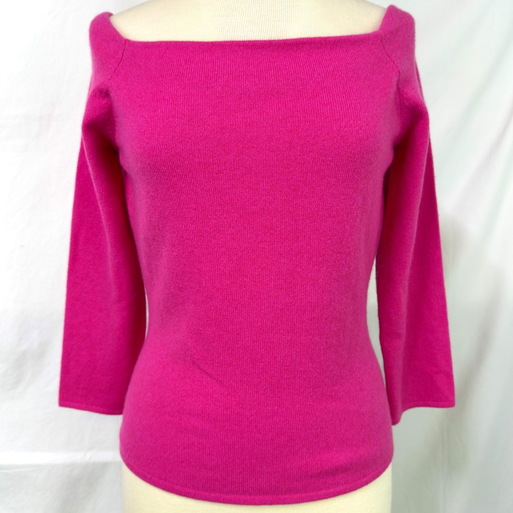 HEIDI WEISEL Hot Pink Cashmere Off Shoulder Sweater 3/4 Sleeve Size M Y2K Luxury